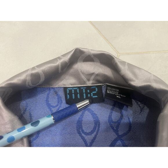 Mens MT:2 XL S/S Button Down 55/45 Rayon Hot Rod Racing Design Silver - Picture 4 of 6